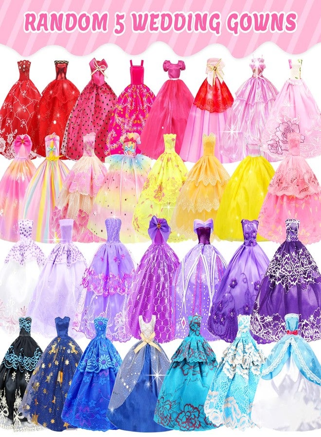 UNICORN ELEMENT 100 Pcs Doll Clothes and Accessories - 5 Wedding Gowns 10 Slip Dresses 2 Fashion Dresses 2 Tops 2 Pants 2 Bikini Swimsuits 10 Shoes and Accessories for 11.5 inch Dolls,Doll Dress up Toys for Girl Gift - Image 3